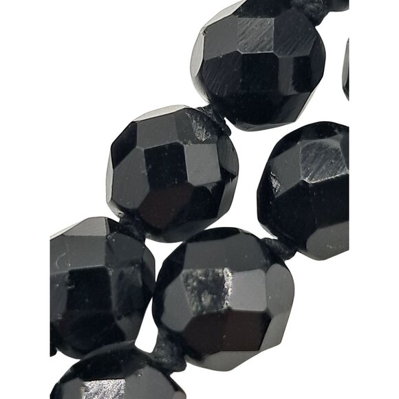 Vintage Black Glass Beaded Necklace Faceted Beads Single Continuous Strand Costu - Picture 8 of 8